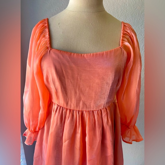 Entro Orange Puff Sleeve Dress Size Large - Picture 6 of 6